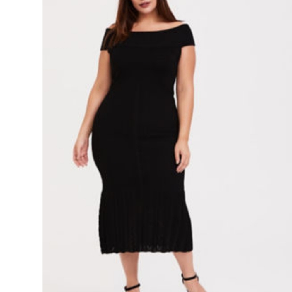 NEW TORRID Blk Trumpet Sweater Knit Midi Dress